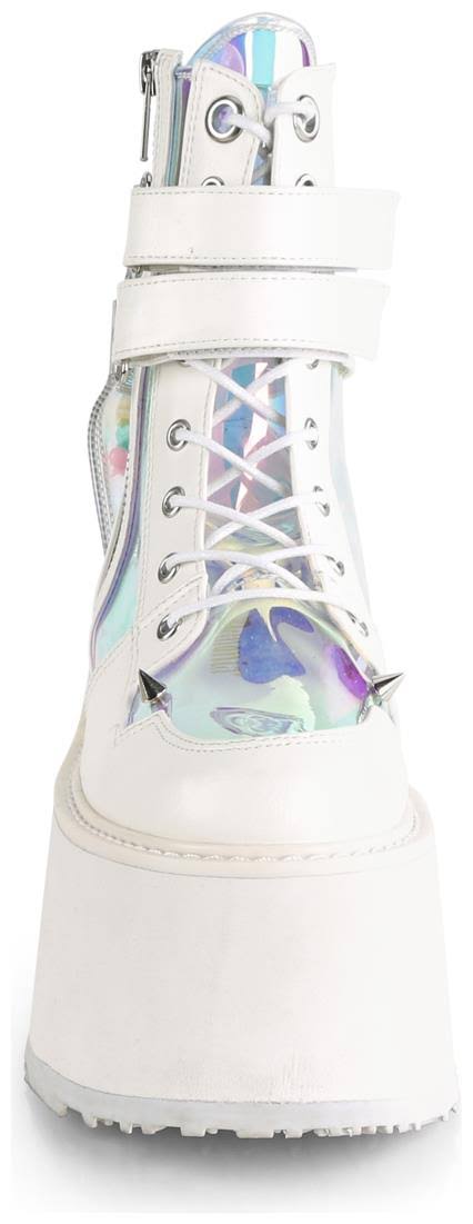 White Vegan Leather-Clear Hologram PVC Boots W1564