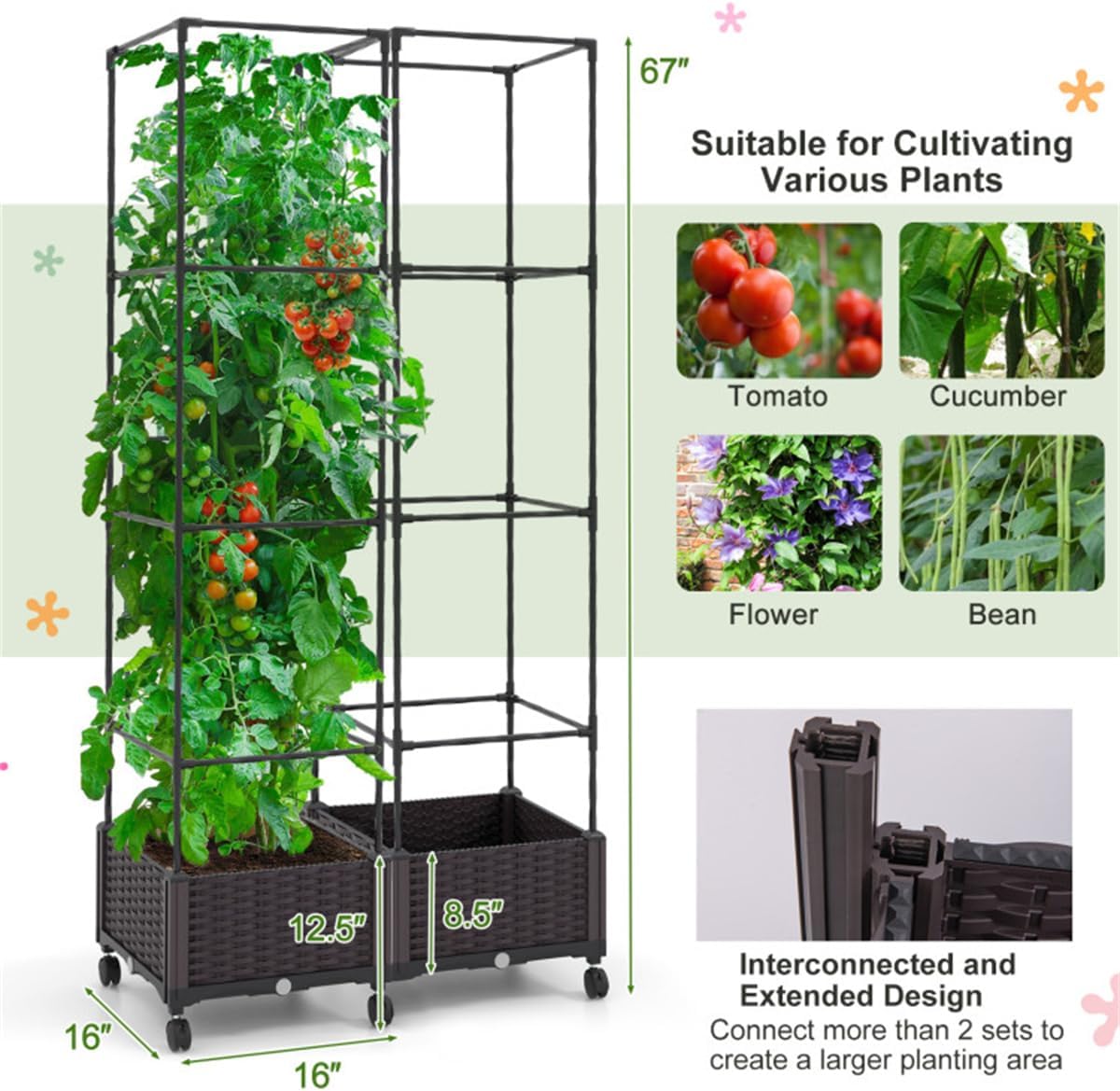 67" Raised Garden Bed Planter Box with Trellis I665230