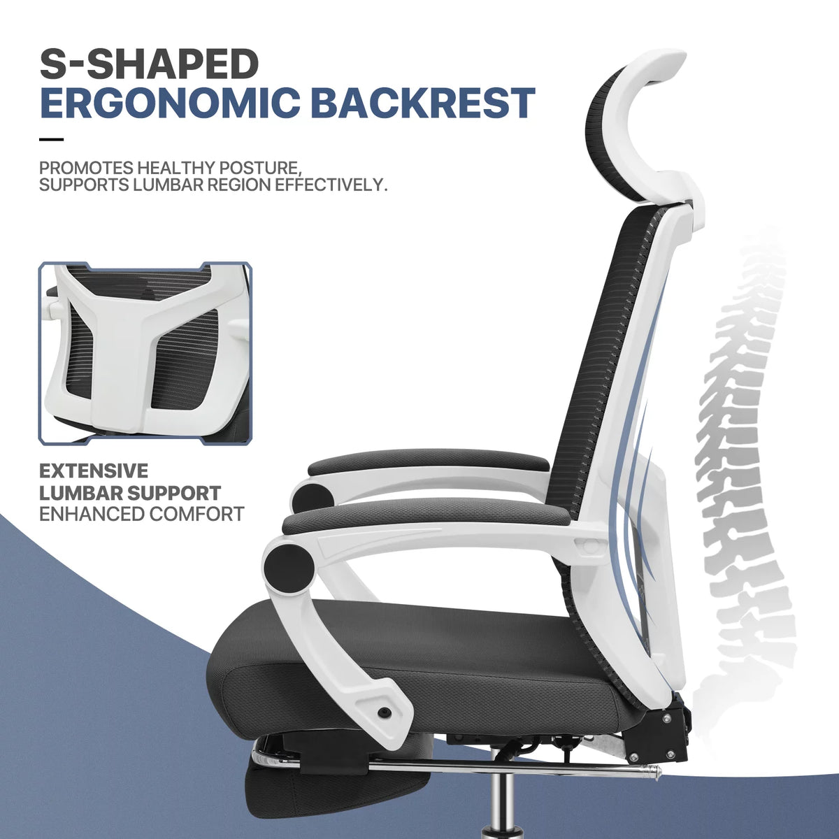 Black Ergonomic High Back Mesh Office Chair with Headrest & Footrest L298441