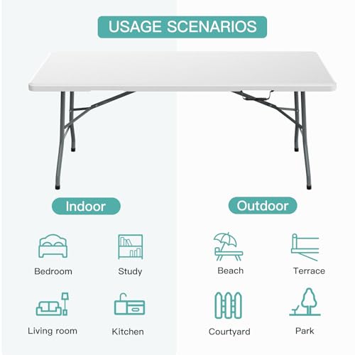 White 4 ft Portable Folding Table with Carrying Handle M4786