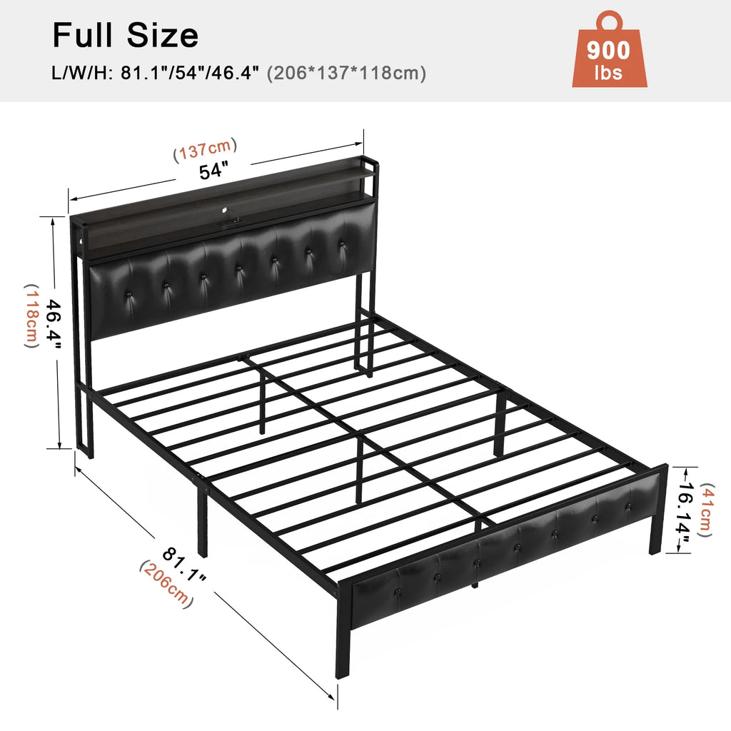 Queen Upholstered Platform Bed Frame with Storage Headboard F318
