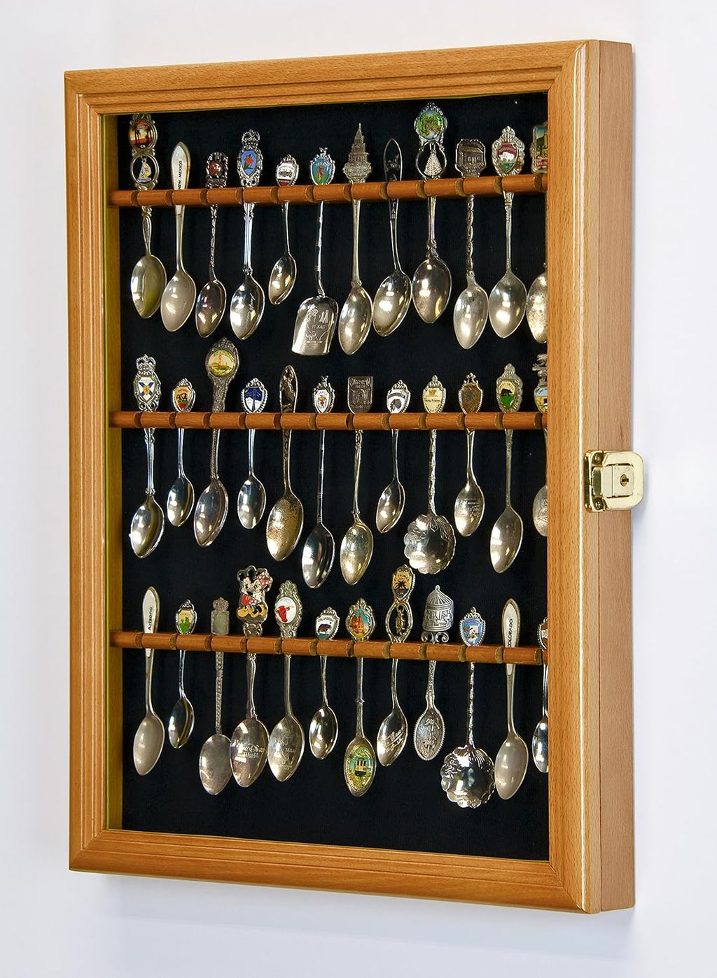 Spoon Display Case Wall Rack Cabinet Holder Box Oak Finish G5105