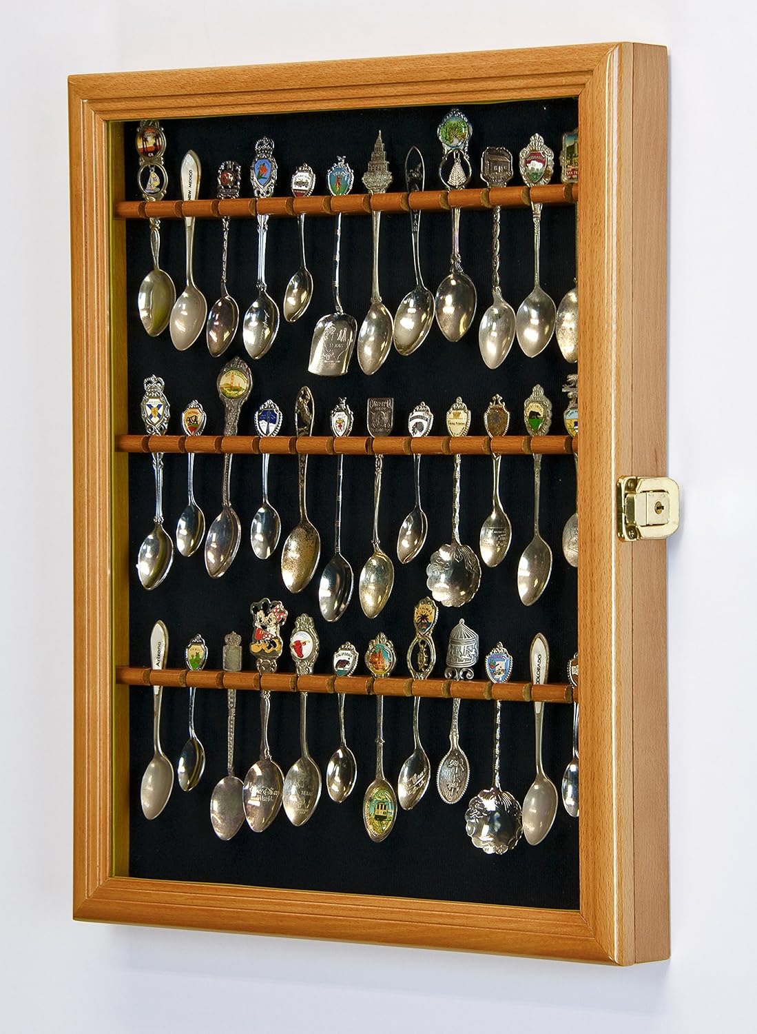 Spoon Display Case Wall Rack Cabinet Holder Box Oak Finish G5105