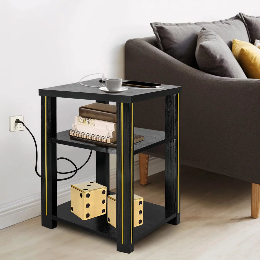 Black End Table with Charging Station L441210