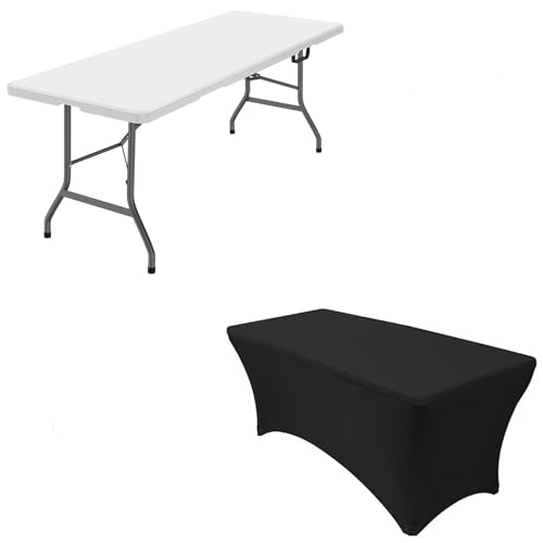 White 4 ft Portable Folding Table with Carrying Handle M4786
