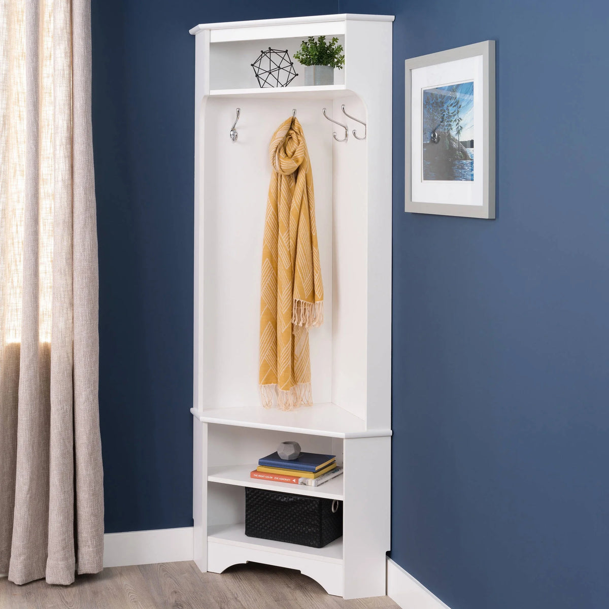 White Corner Hall Tree with Storage O733656