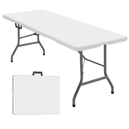White 4 ft Portable Folding Table with Carrying Handle M4786