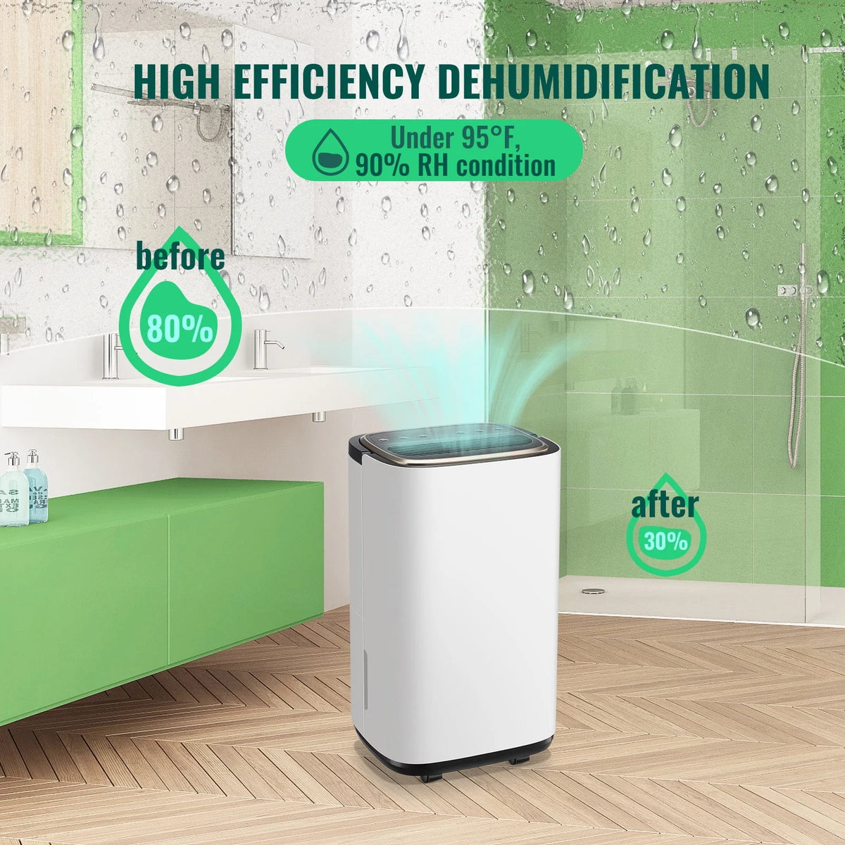 30 Pints Portable Dehumidifier with Auto & Manual Drainage Z20862