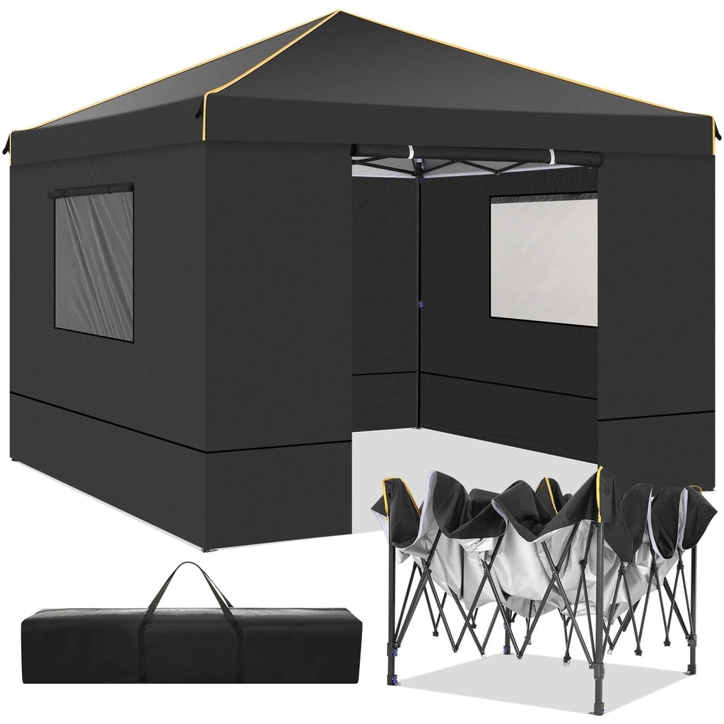 10' x 10' Pop up Canopy with 4 Removable Sidewalls and Carry Bag Q8570