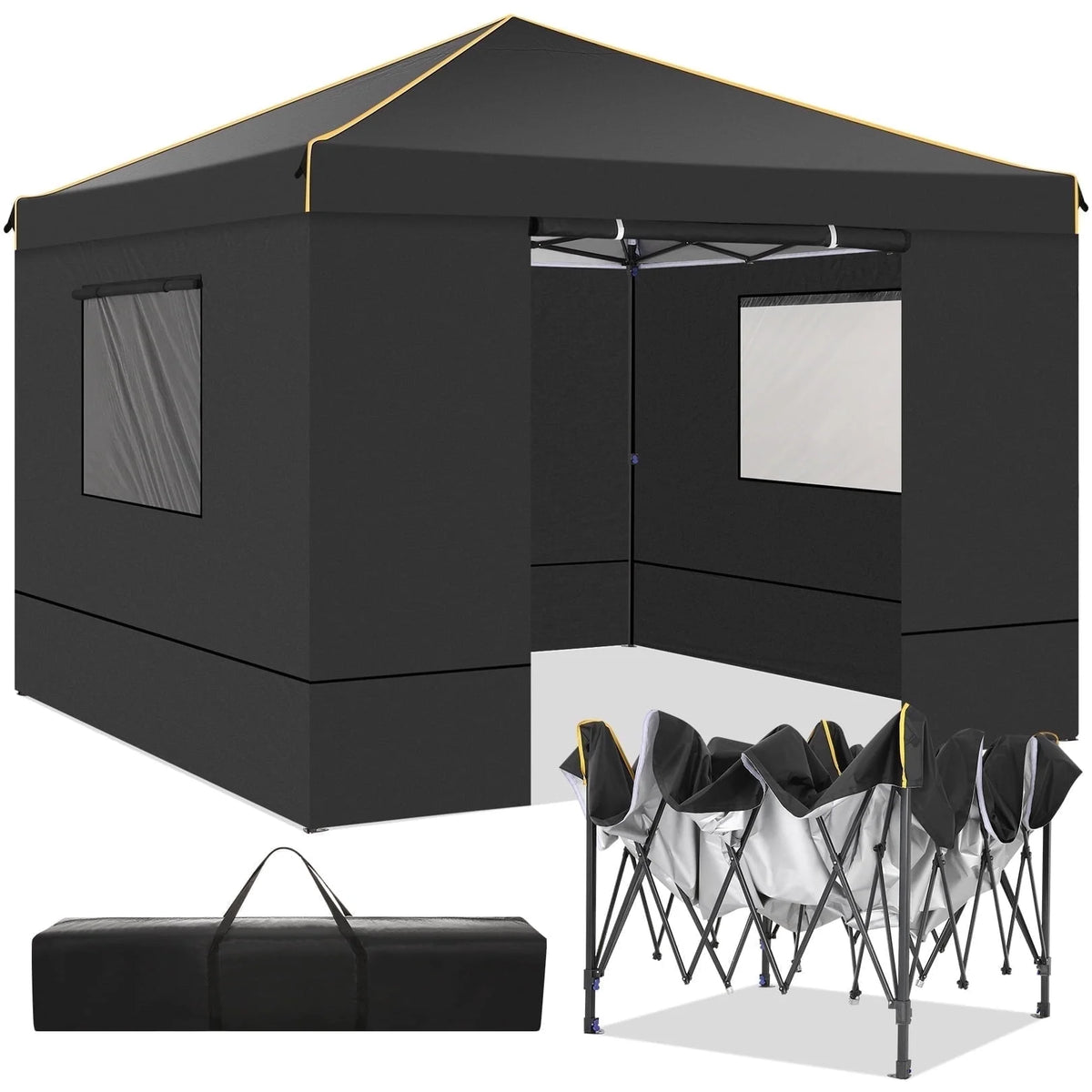 10' x 10' Pop up Canopy with 4 Removable Sidewalls and Carry Bag Q8570