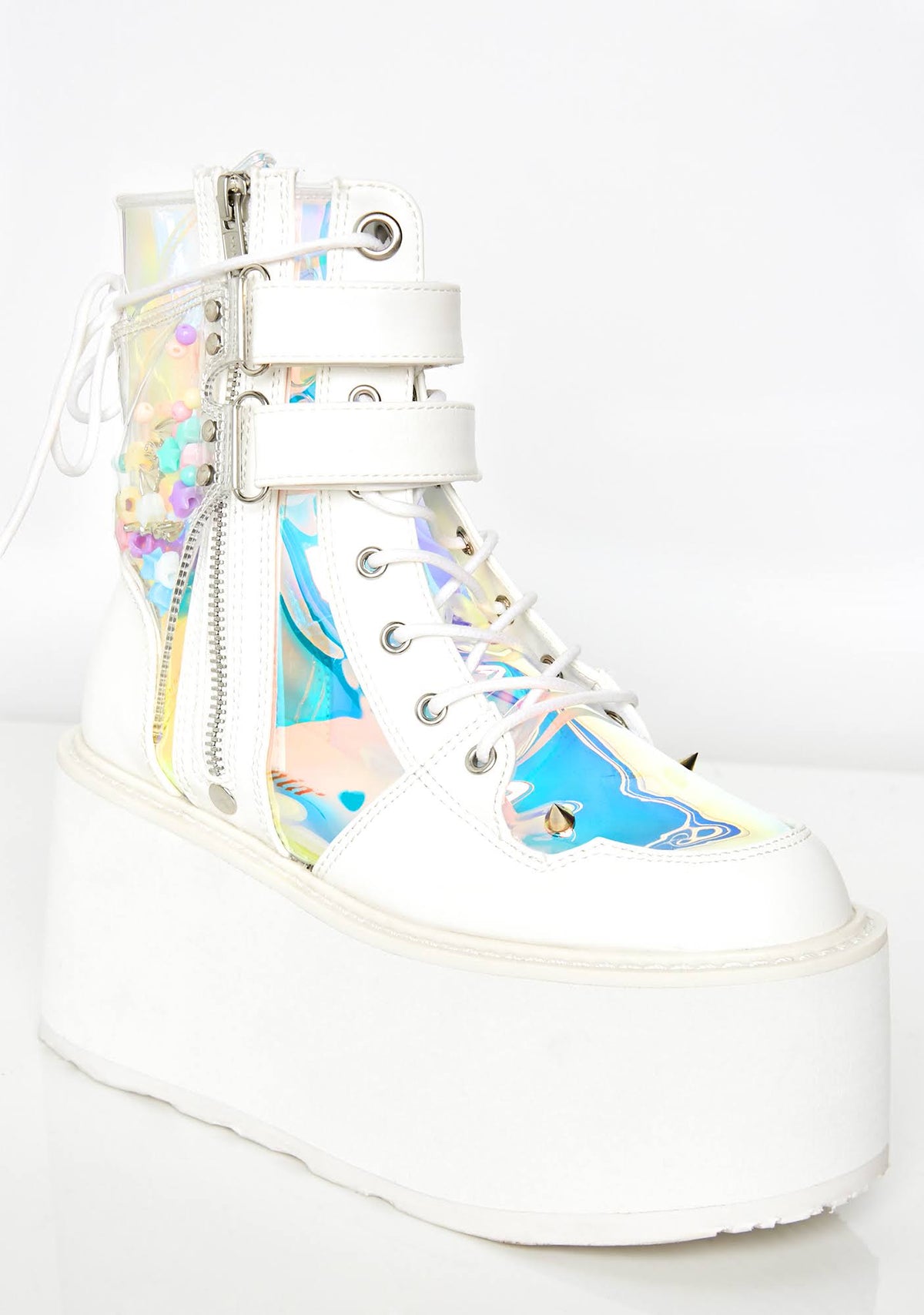 White Vegan Leather-Clear Hologram PVC Boots W1564