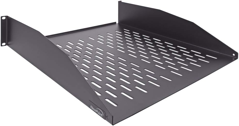 2U 19-Inch Vented Rack Mount Server Cabinet Shelf Black V1881