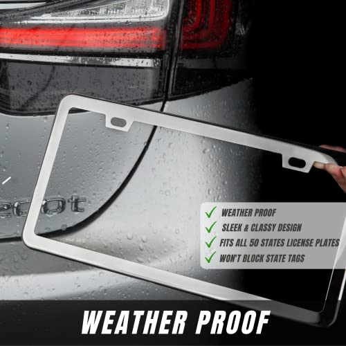 Stainless Steel License Plate Frame + Chrome Screw Caps (Silver) X137
