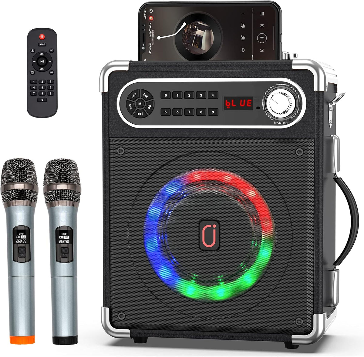 Bluetooth Speaker with Two Wireless Microphones and LED Lights D584852