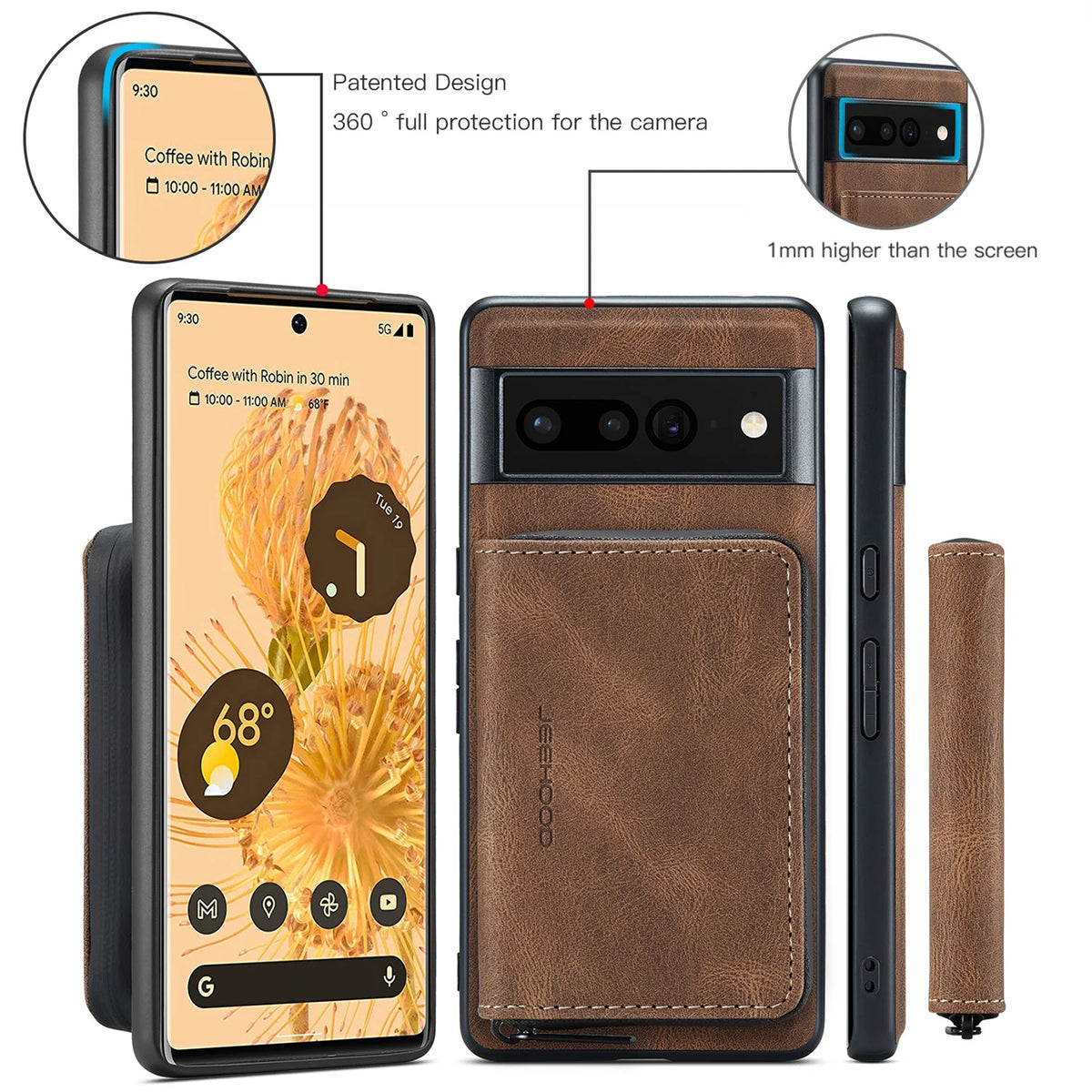 Brown Wallet Case for Google Pixel Fold 5G with Screen Protector J909621