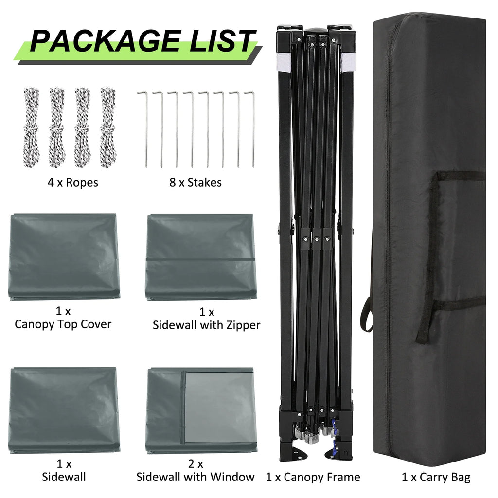 10' x 10' Pop up Canopy with 4 Removable Sidewalls and Carry Bag Q8570