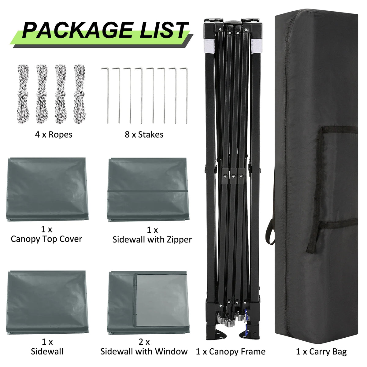 10' x 10' Pop up Canopy with 4 Removable Sidewalls and Carry Bag Q8570