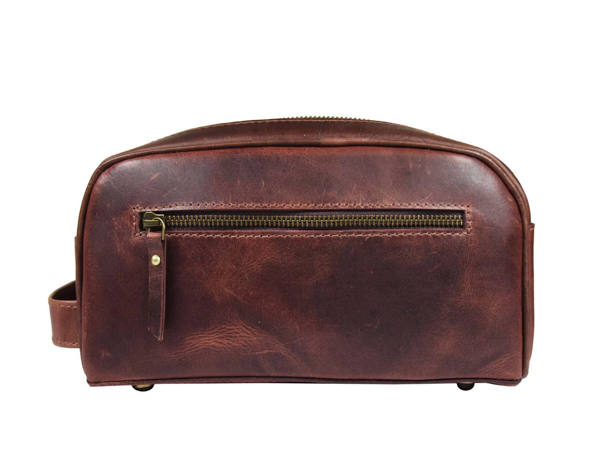 Genuine Leather 10" Toiletry Travel Pouch with Waterproof Lining Z19634