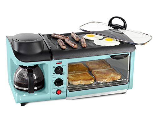 Retro 3-in-1 Breakfast Station, Coffeemaker, Toaster Oven, Griddle, Aqua J651