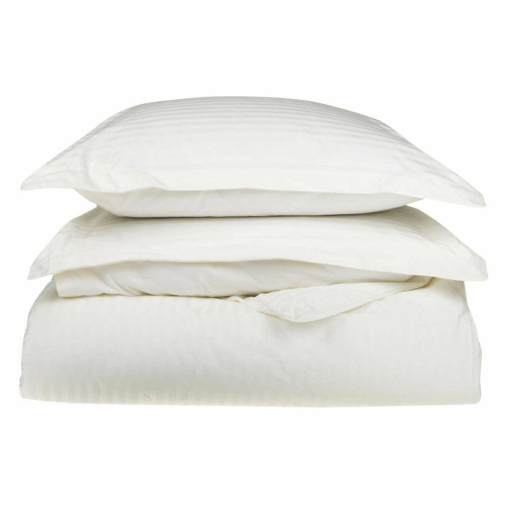 650 Thread Count Egyptian Cotton Stripe Duvet Cover Set California King White Z776087