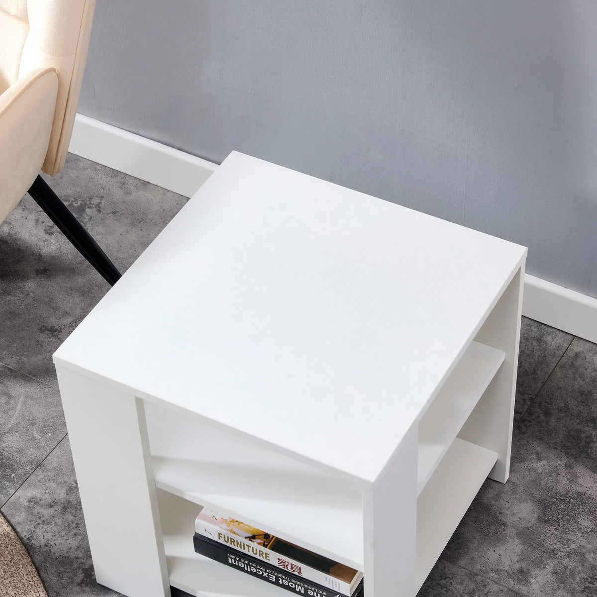 White 3 Tier Wood Square Nightstand W650