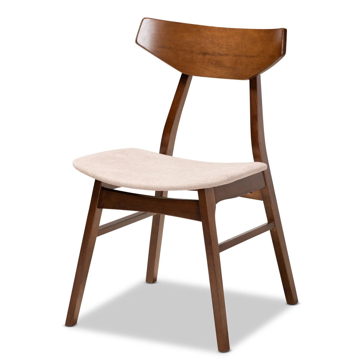 Light Beige Fabric Upholstered Walnut Brown Wood 4-Piece Dining Chair Set F61203