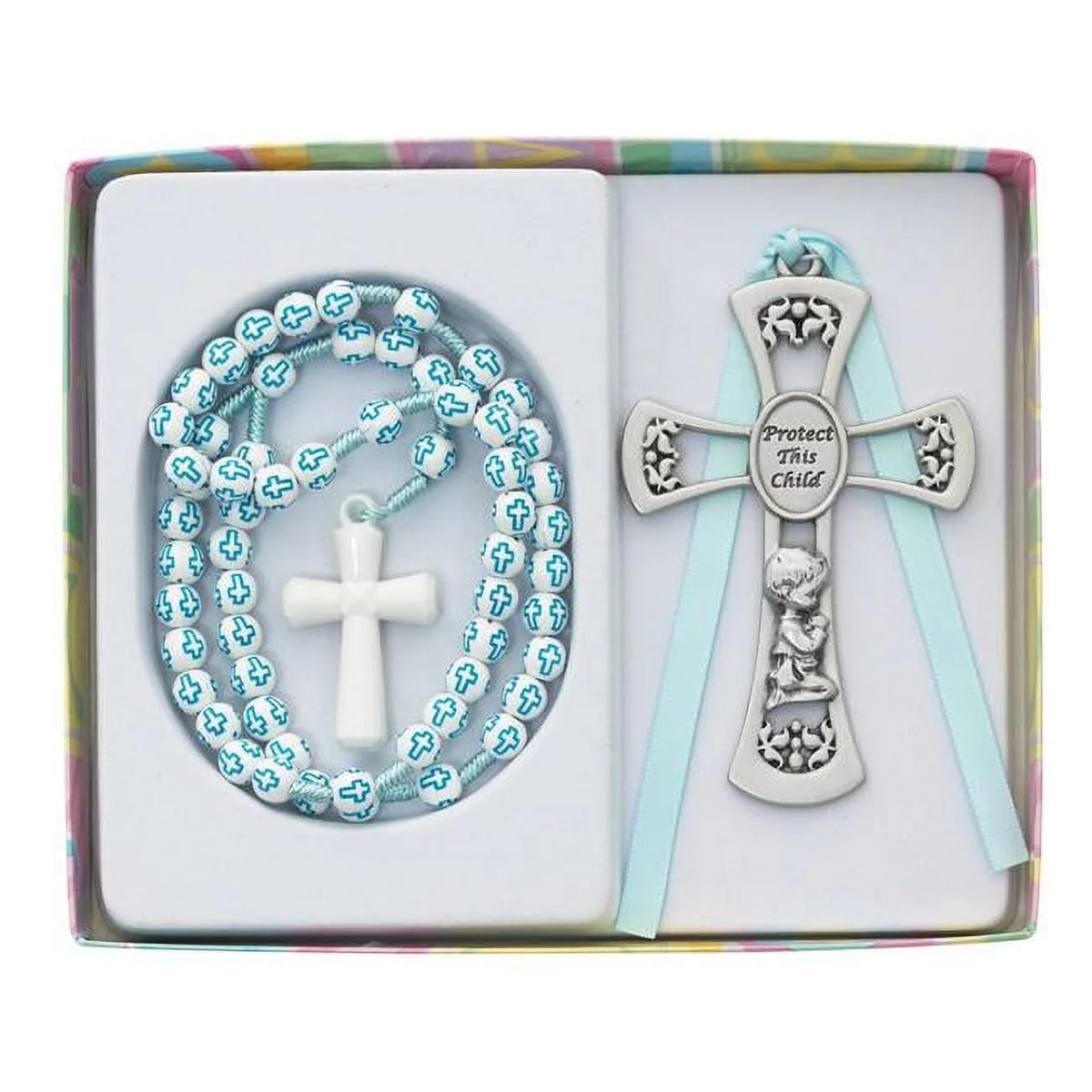 Blue Cross Rosary with Pewter Crib Medal Z9957