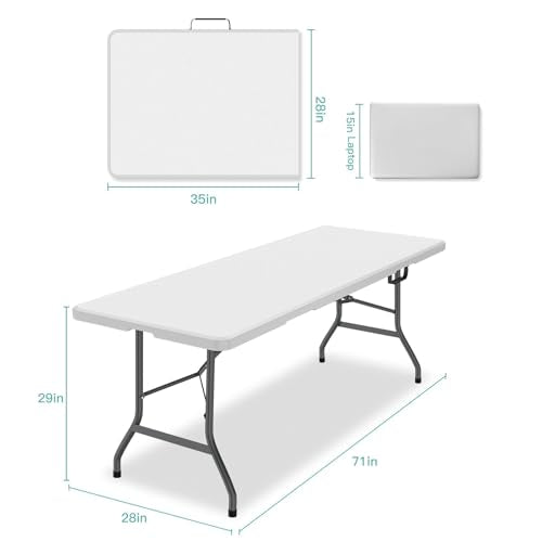 White 4 ft Portable Folding Table with Carrying Handle M4786