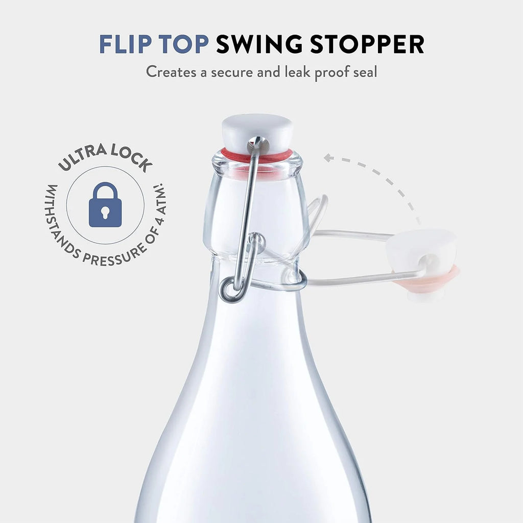 Clear Glass Swing Top Bottles 6 Pack 1 Liter N28929