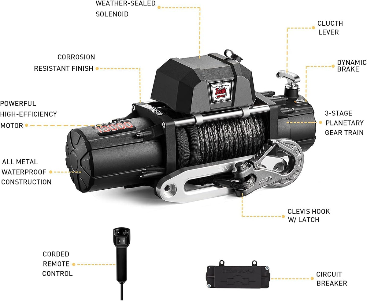 13000 lb. Electric Winch 12V Waterproof Synthetic Rope T28772