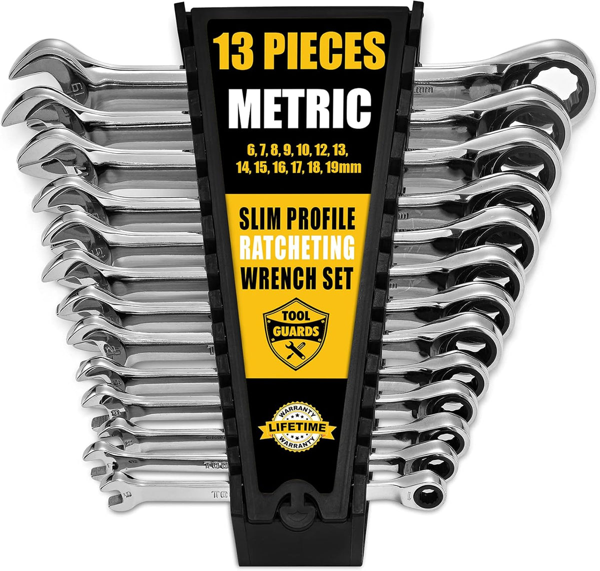 13 Pieces Slim Profile Ratcheting Wrench with Rack Organizer F216