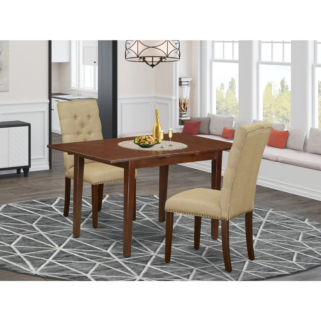 3-Pc Dining Room Table Set with Butterfly Leaf and 2 Chairs H836