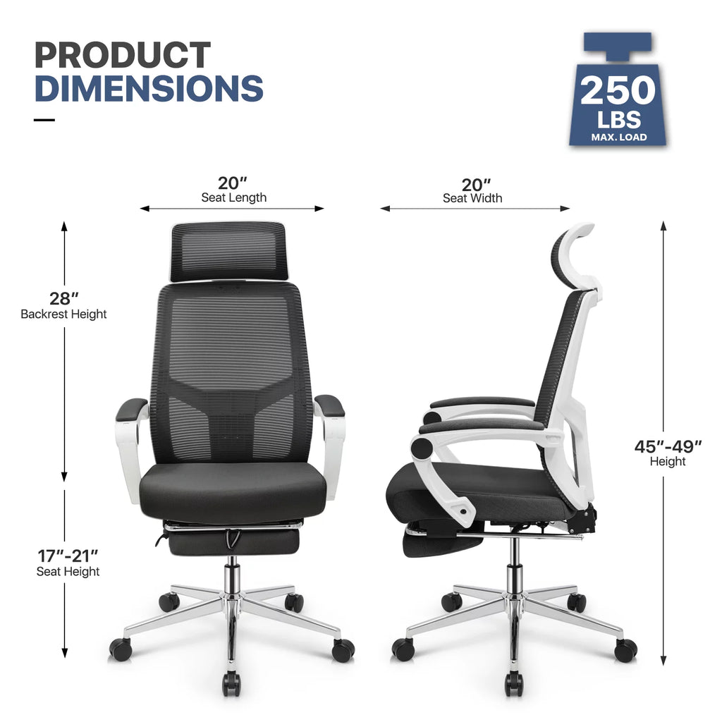 Black Ergonomic High Back Mesh Office Chair with Headrest & Footrest L298441