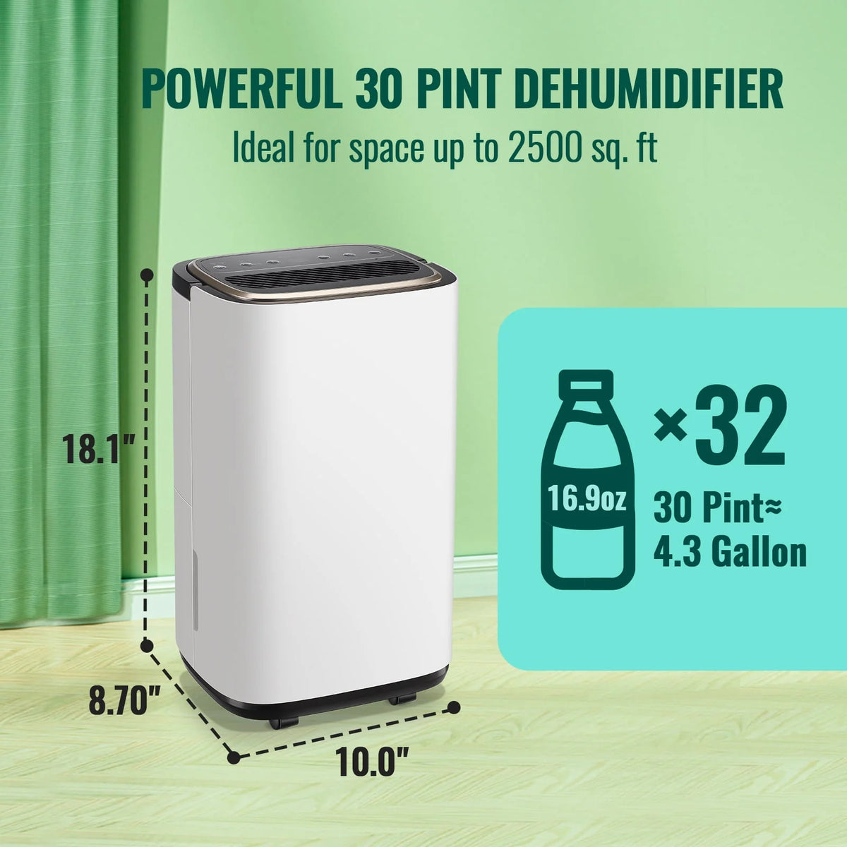 30 Pints Portable Dehumidifier with Auto & Manual Drainage Z20862