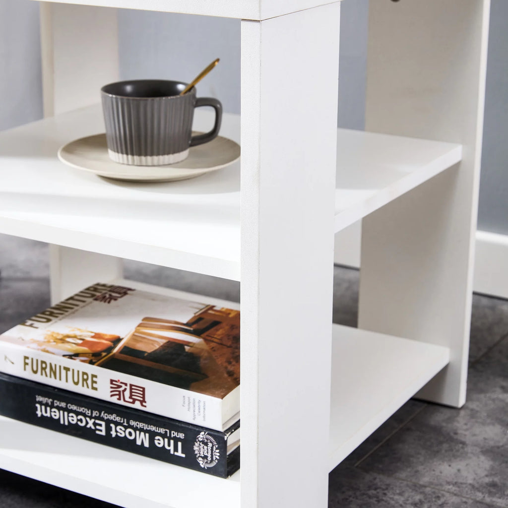 White 3 Tier Wood Square Nightstand W650