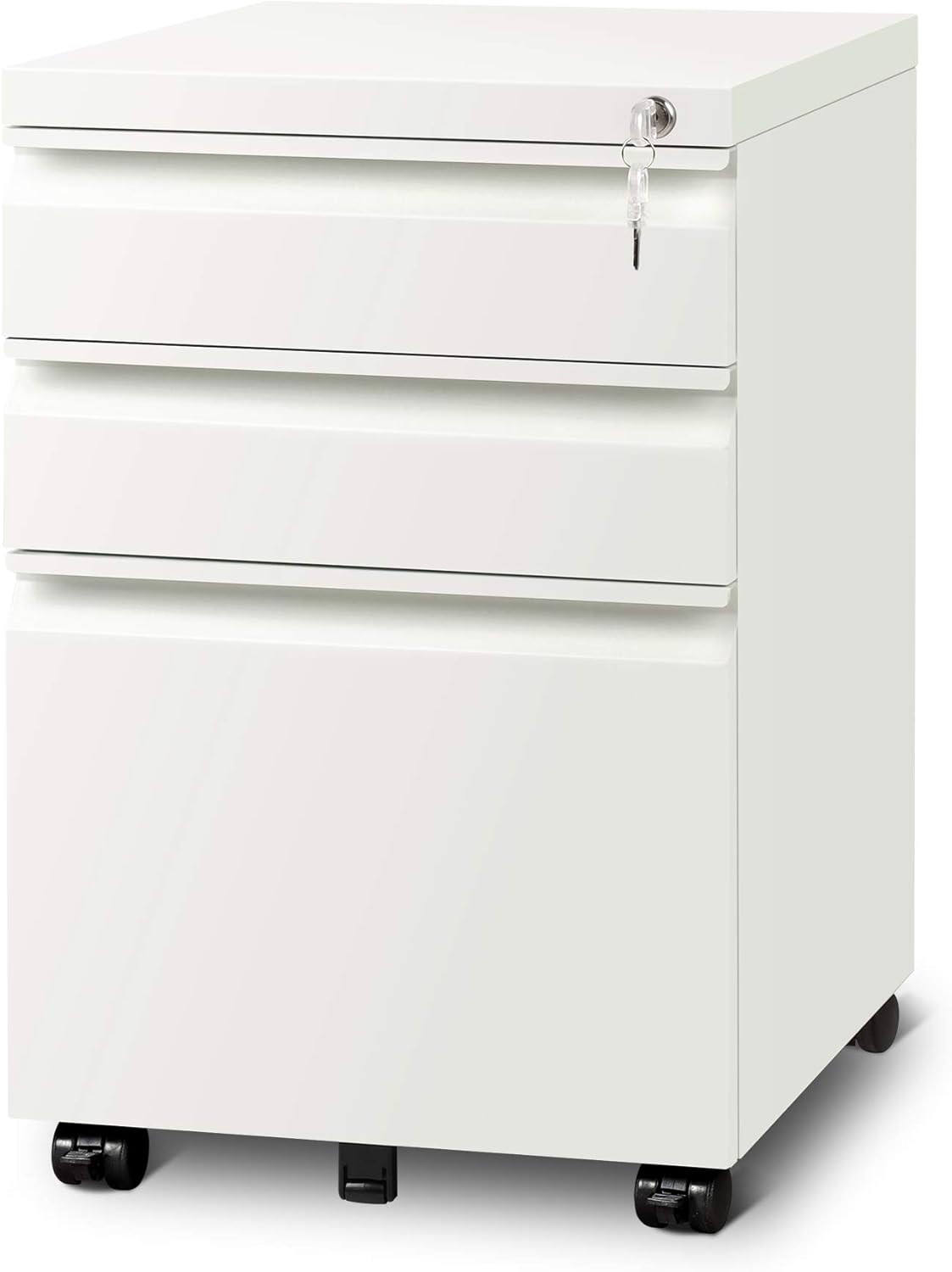 White 3 Drawer Mobile File Cabinet with Lock J703