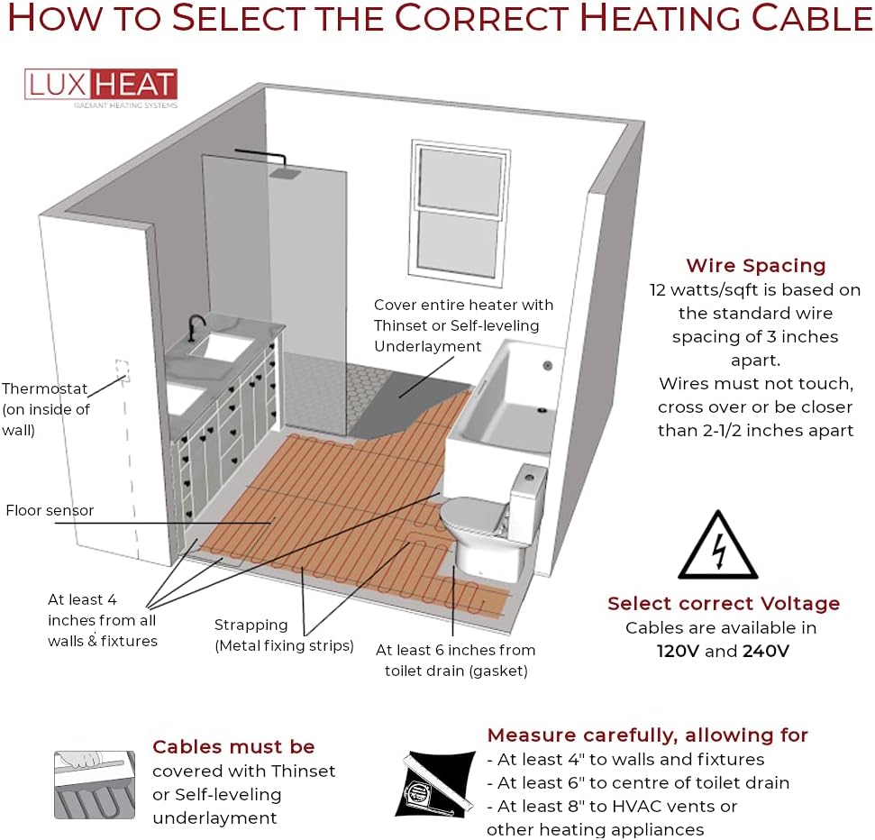 120v Electric Radiant Floor Heating Cable Set with Programmable Thermostat D13966