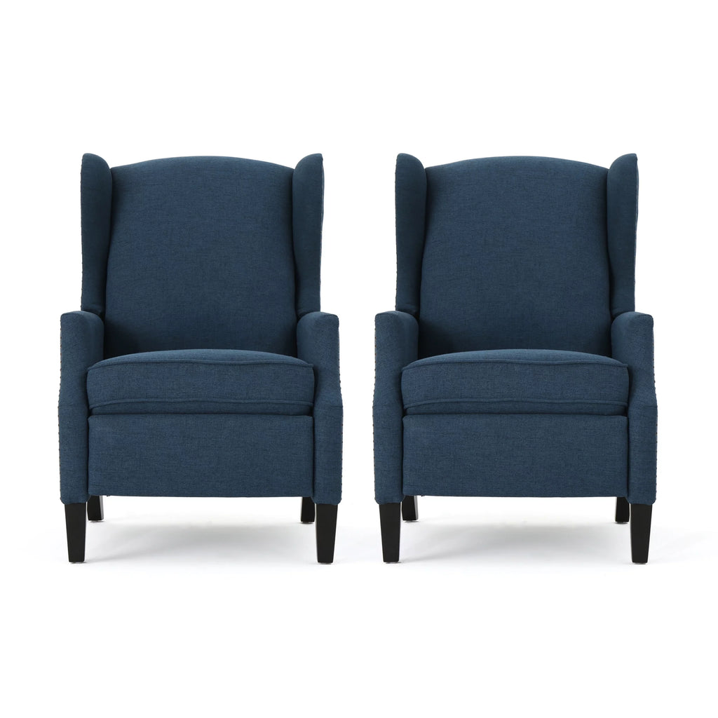 Navy Blue and Dark Brown Fabric Recliner Set of 2 O2744