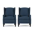 Navy Blue and Dark Brown Fabric Recliner Set of 2 O2744