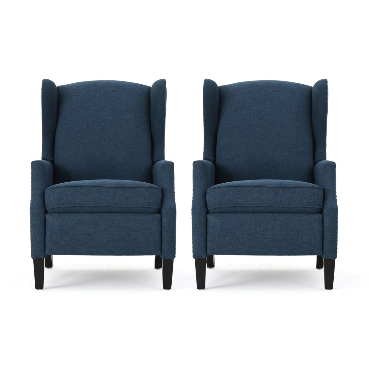 Navy Blue and Dark Brown Fabric Recliner Set of 2 O2744