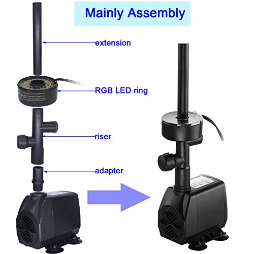 110V/55W Submersible Fountain Pump with RGB Ring and Nozzles R13677