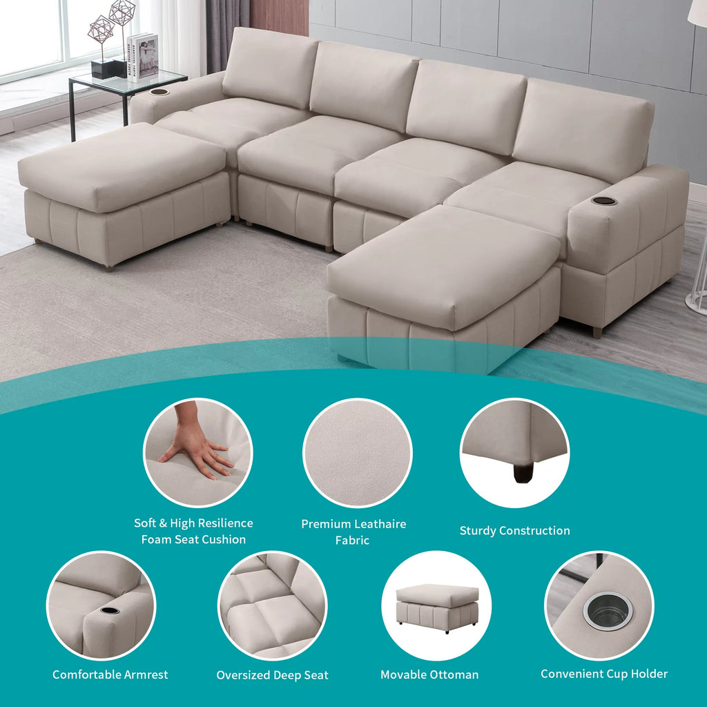 Beige U Shaped Sectional Sofa with Ottomans Y9377