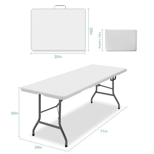 White 4 ft Portable Folding Table with Carrying Handle M4786