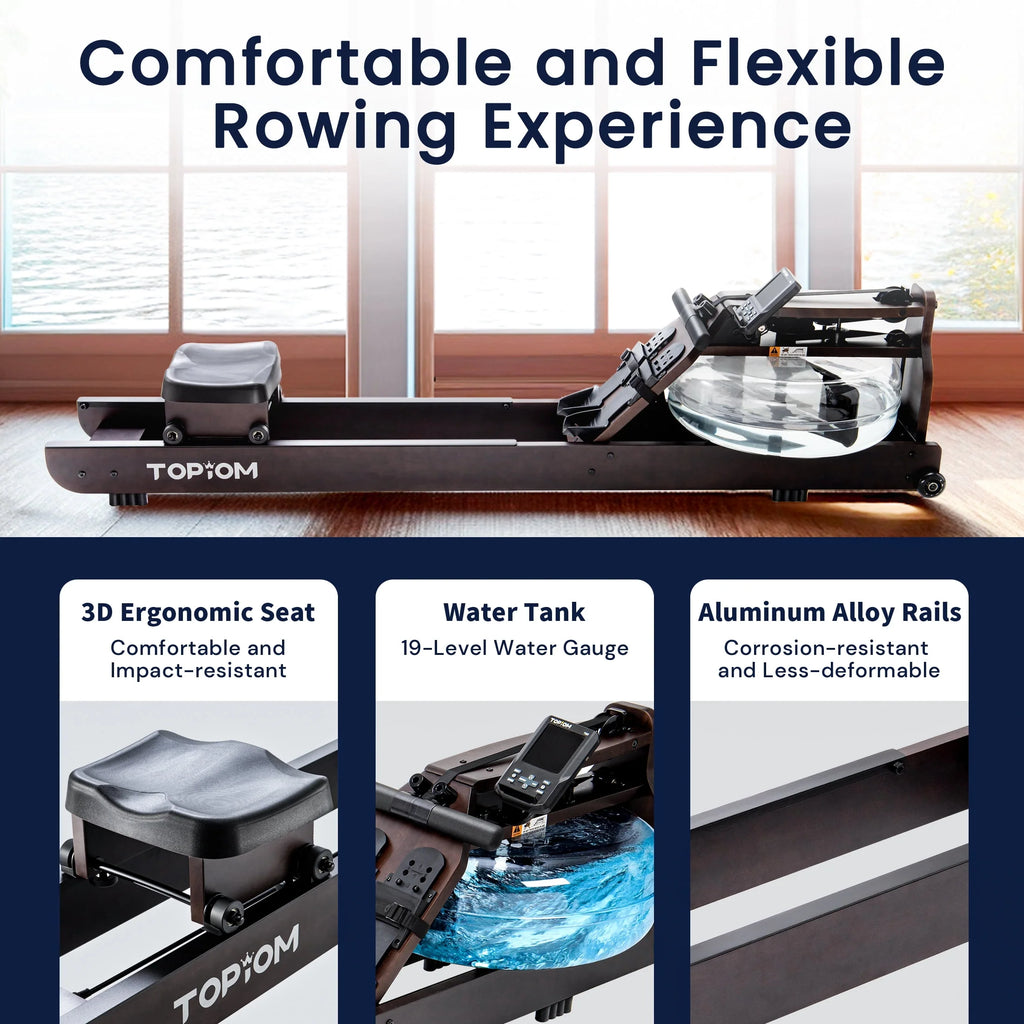 Water Rowing Machine with Performance Monitor Bluetooth 400 lbs Max Load P586