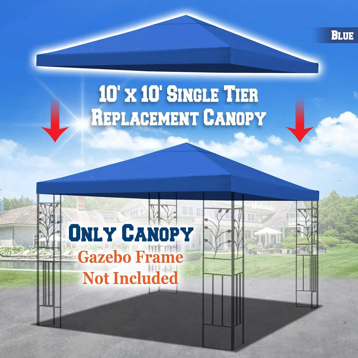 10'X10' Single Tier Blue Gazebo Canopy Top G4448