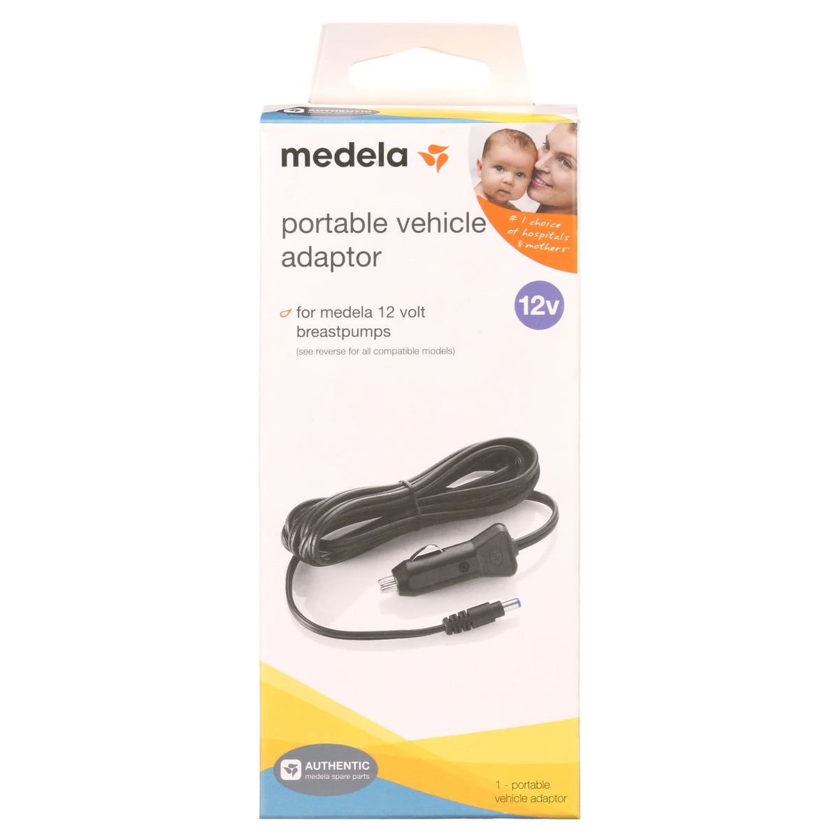 Breast Pump Vehicle Power Adapter, 12 Volt, Black, 8ft Cord O735