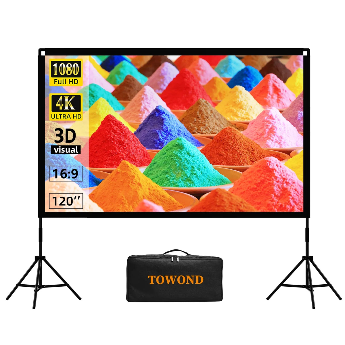 120inch 16:9 4K Wrinkle-Free Projector Screen with Stand and Carry Bag X11193