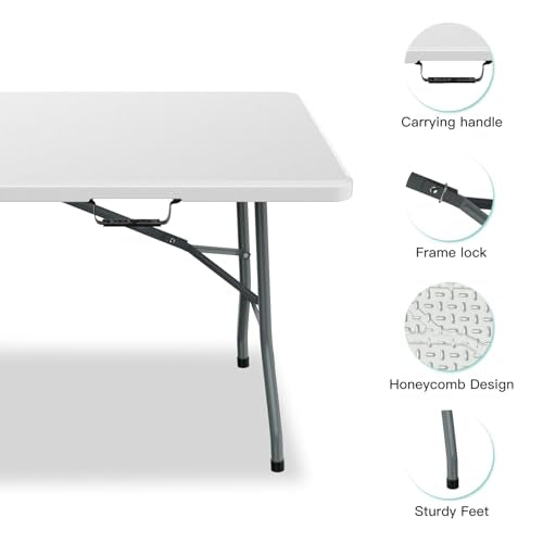 White 4 ft Portable Folding Table with Carrying Handle M4786