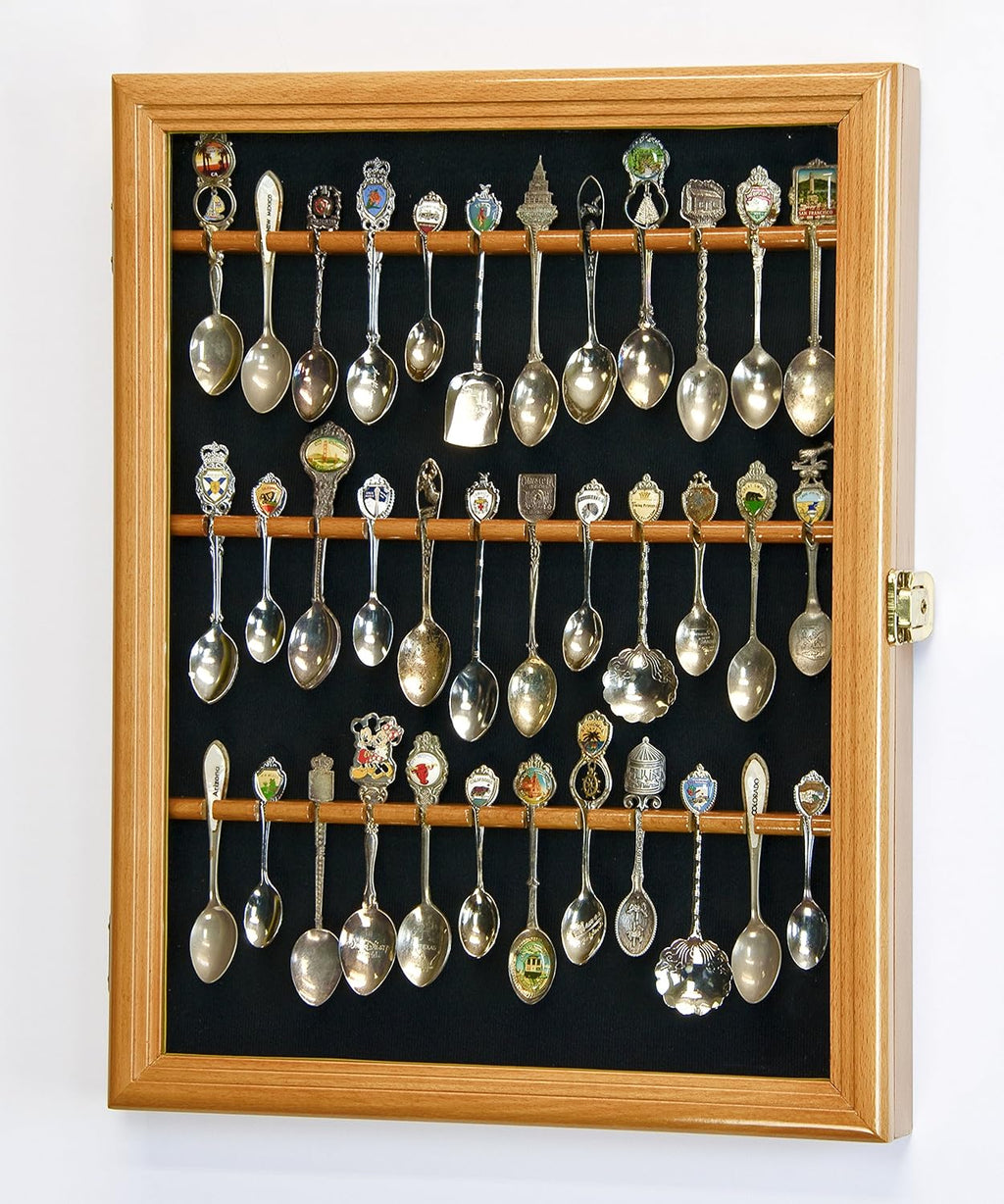 Spoon Display Case Wall Rack Cabinet Holder Box Oak Finish G5105