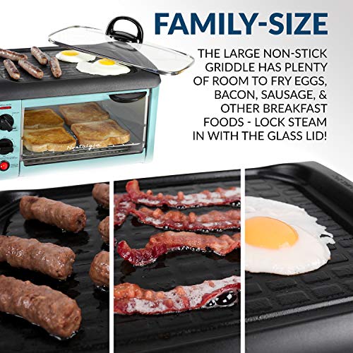 Retro 3-in-1 Breakfast Station, Coffeemaker, Toaster Oven, Griddle, Aqua J651